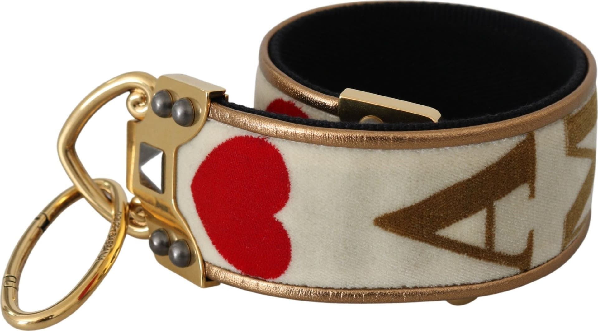 Dolce & Gabbana Gold White Textile Leather AMORE Shoulder Strap