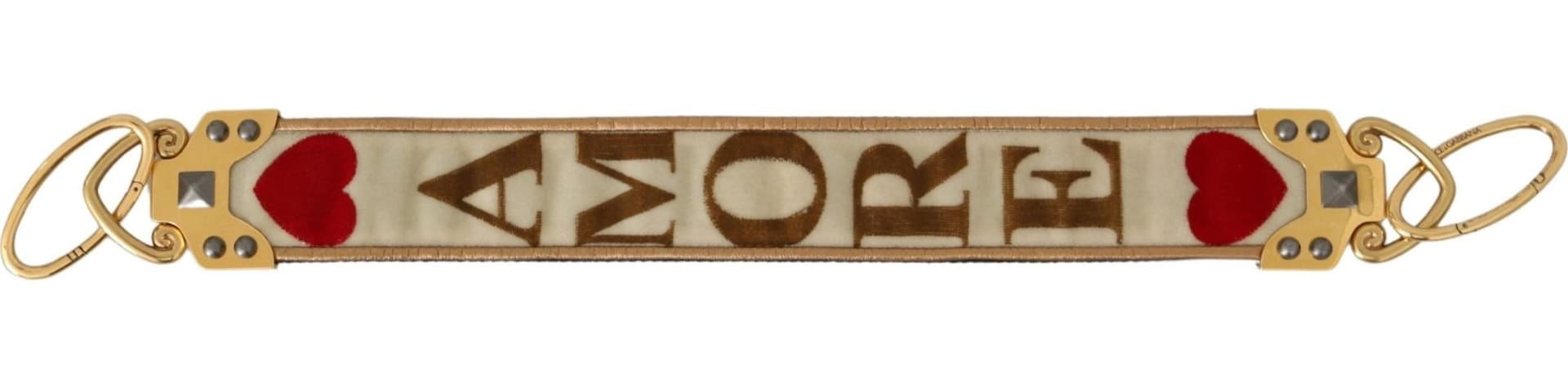 Dolce & Gabbana Gold White Textile Leather AMORE Shoulder Strap - 2