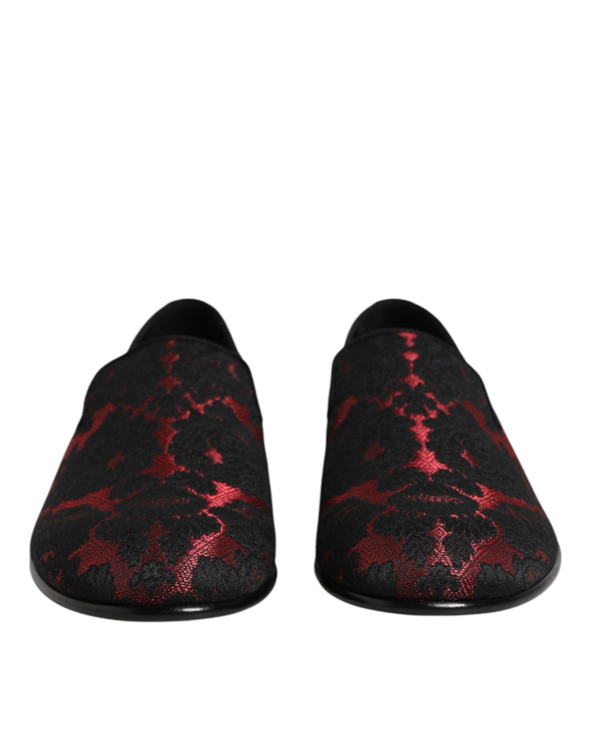 Dolce & Gabbana Red Black Jacquard Slip On Loafers Shoes - 2