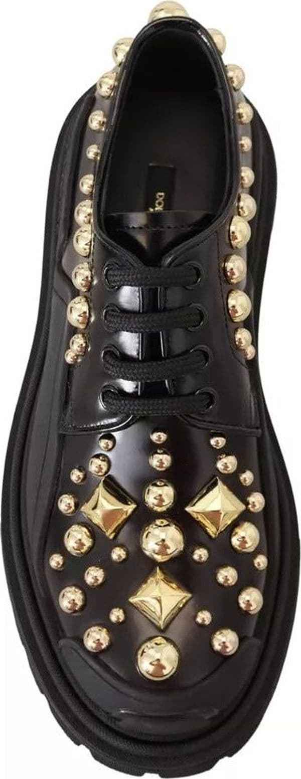 Dolce & Gabbana Black Leather Trekking Derby Embellished Shoes - 2