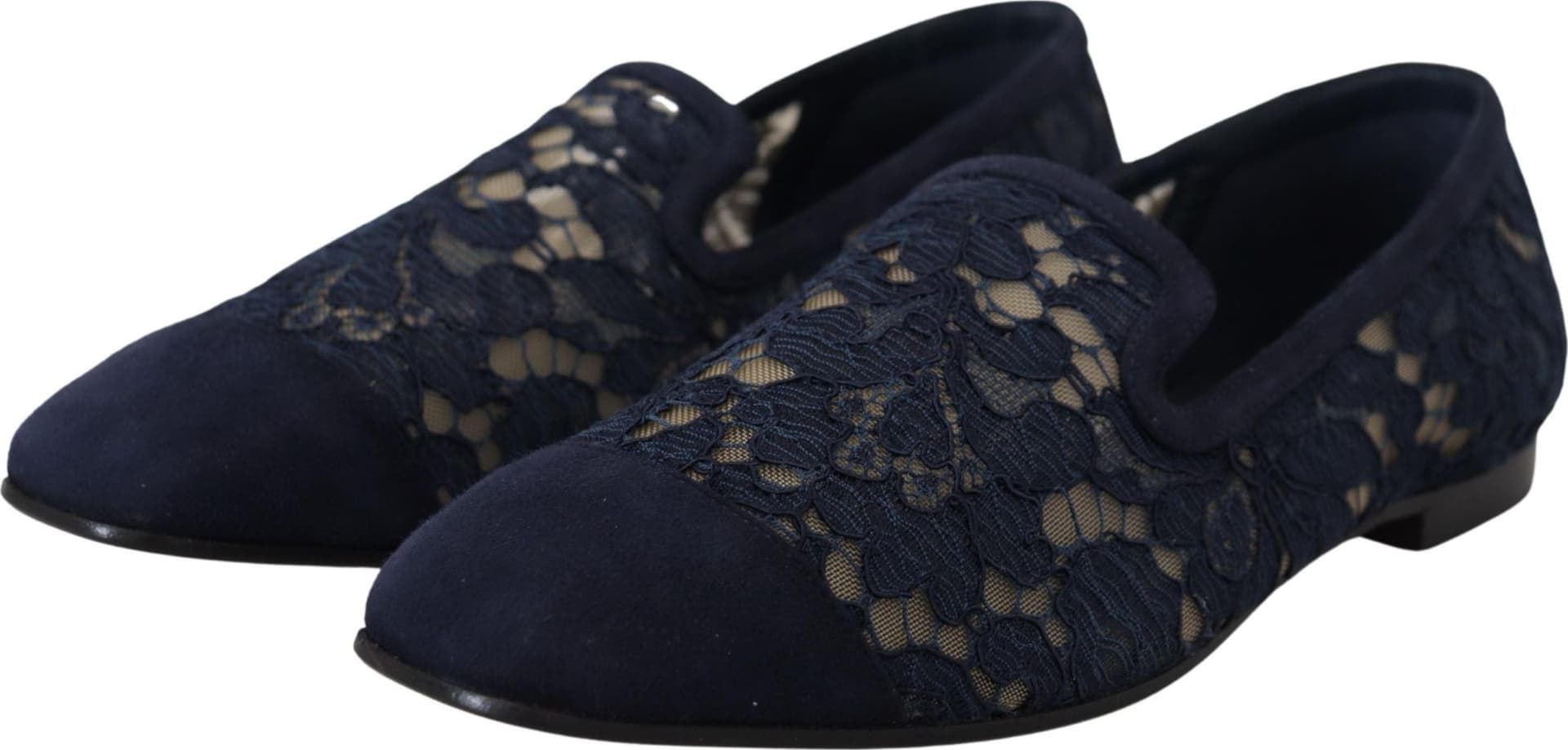 Dolce & Gabbana Blue Floral Lace Slip Ons Loafers Flats Shoes - 2