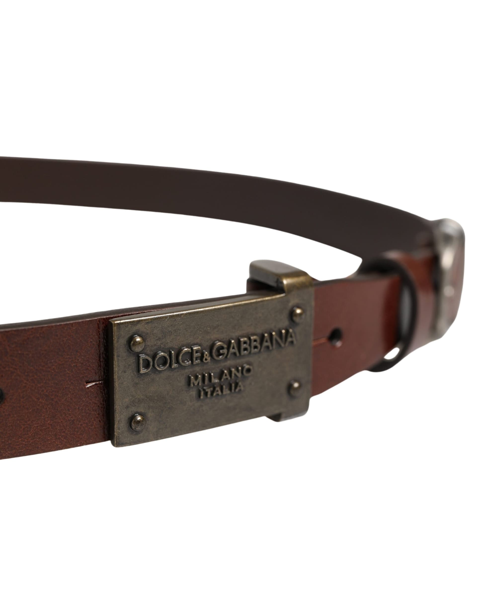 Dolce & Gabbana Brown Leather Logo Metal Buckle Men Belt - 2
