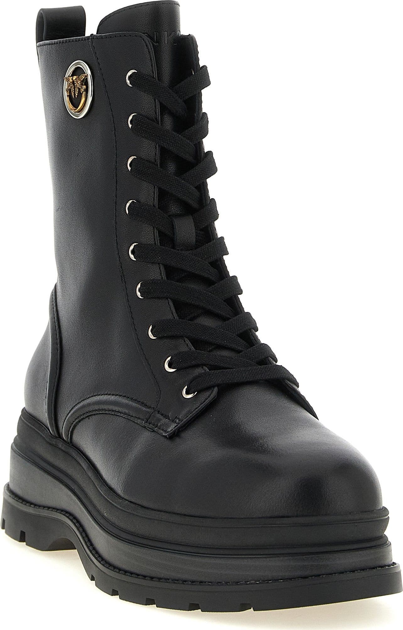 PINKO Black Cowhide Lace-Up Boots - 2
