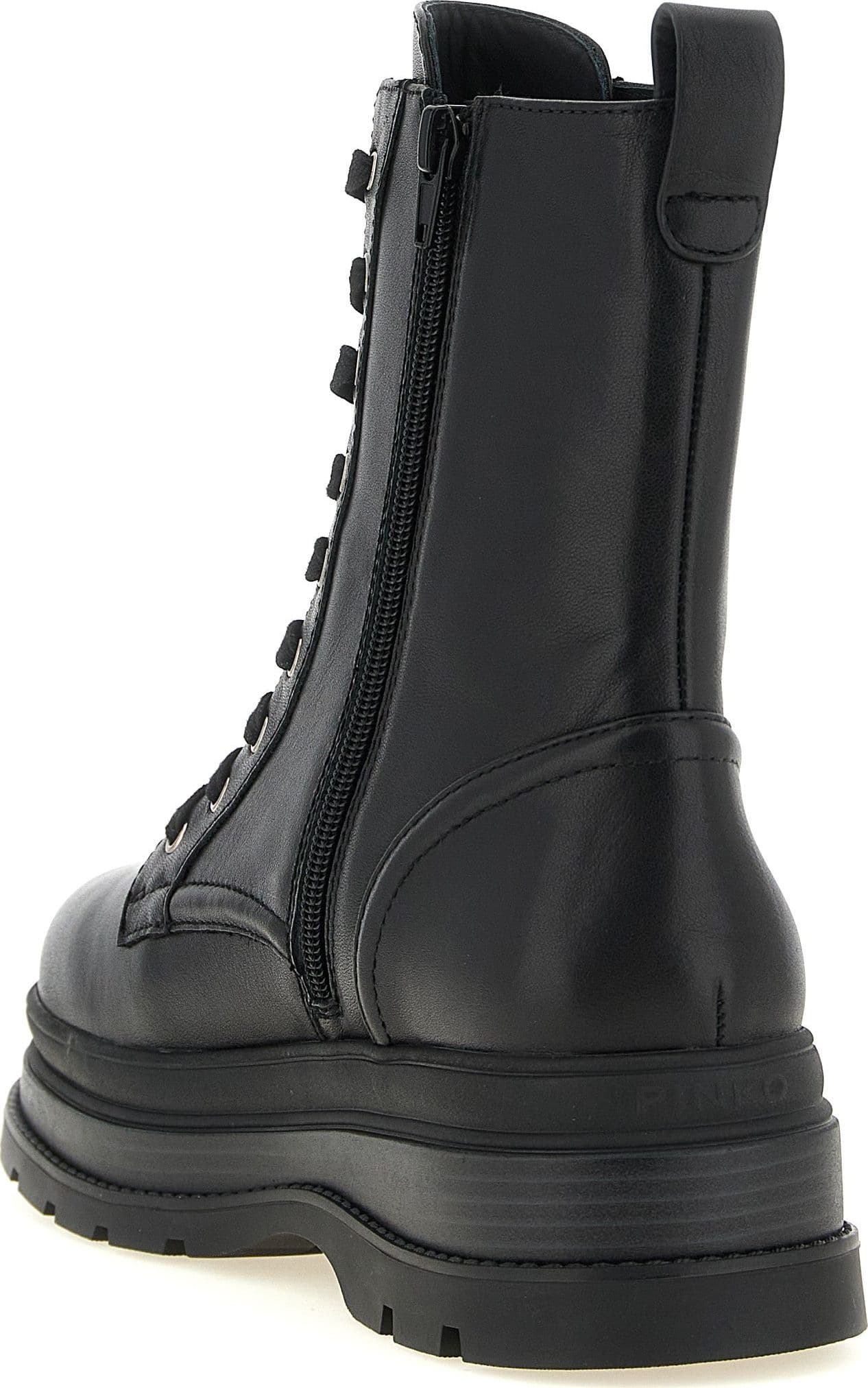 PINKO Black Cowhide Lace-Up Boots - 3