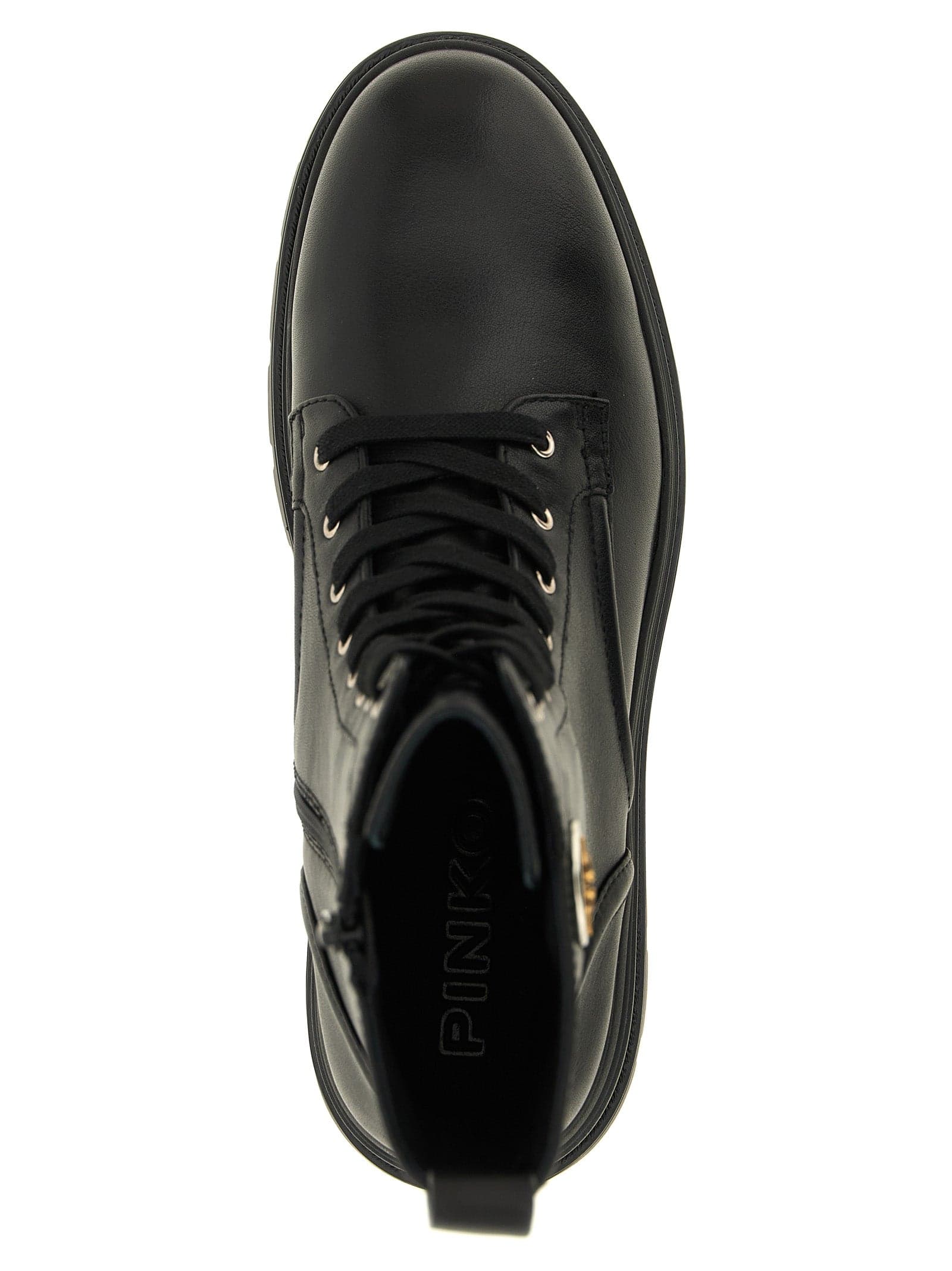 PINKO Black Cowhide Lace-Up Boots - 4