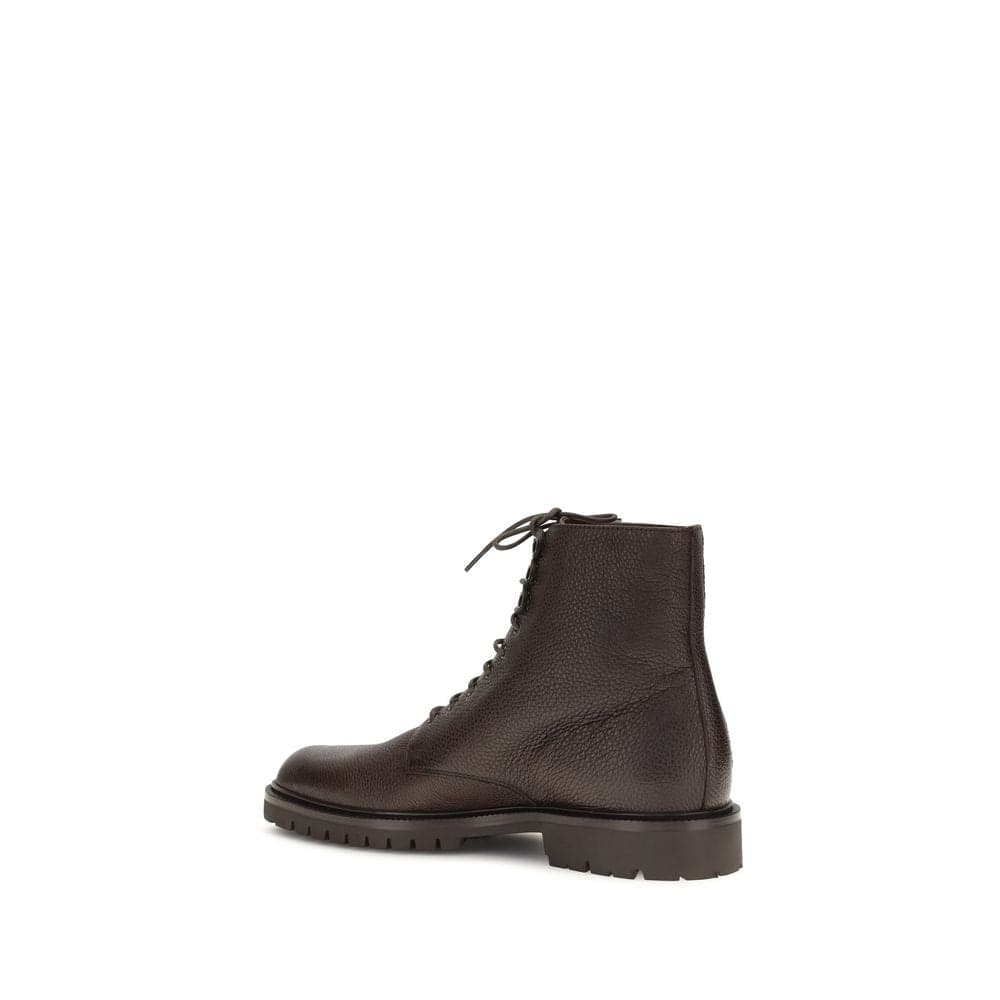 Brunello Cucinelli Brown Calf Leather Bos Taurus Lace-Up Boots - 3