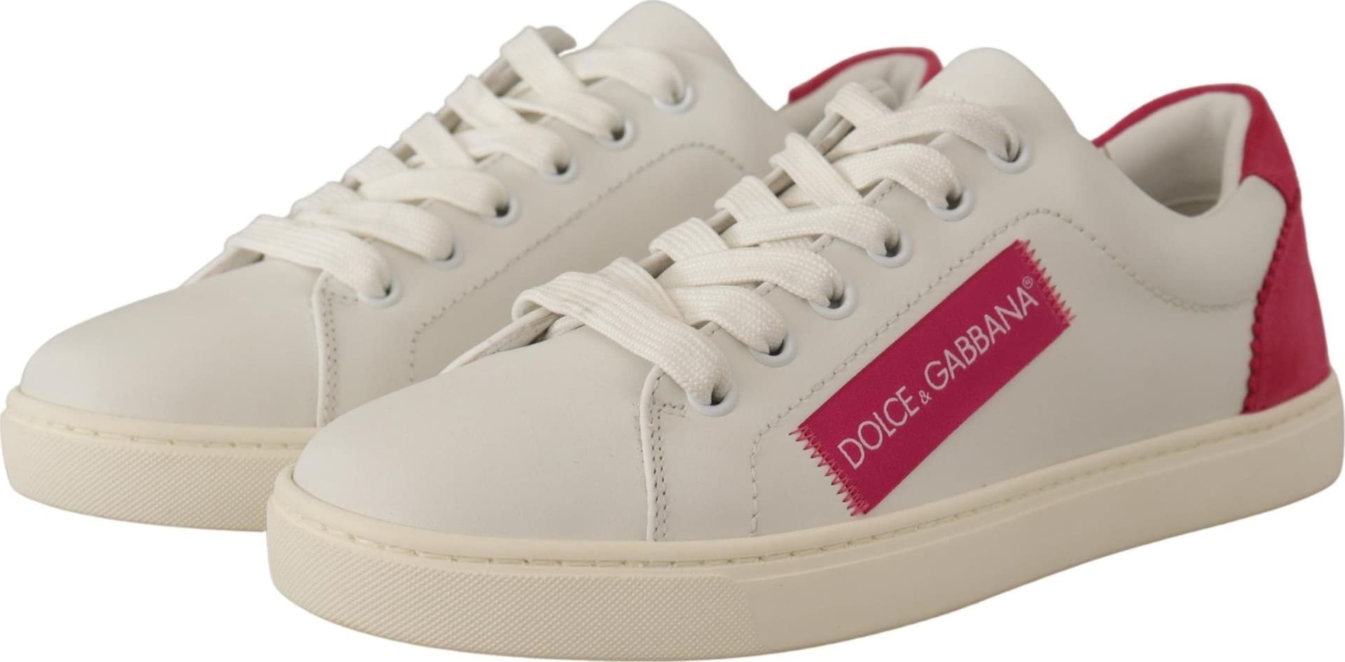 Dolce & Gabbana White Pink Leather Low Top Sneakers Womens Shoes - 2