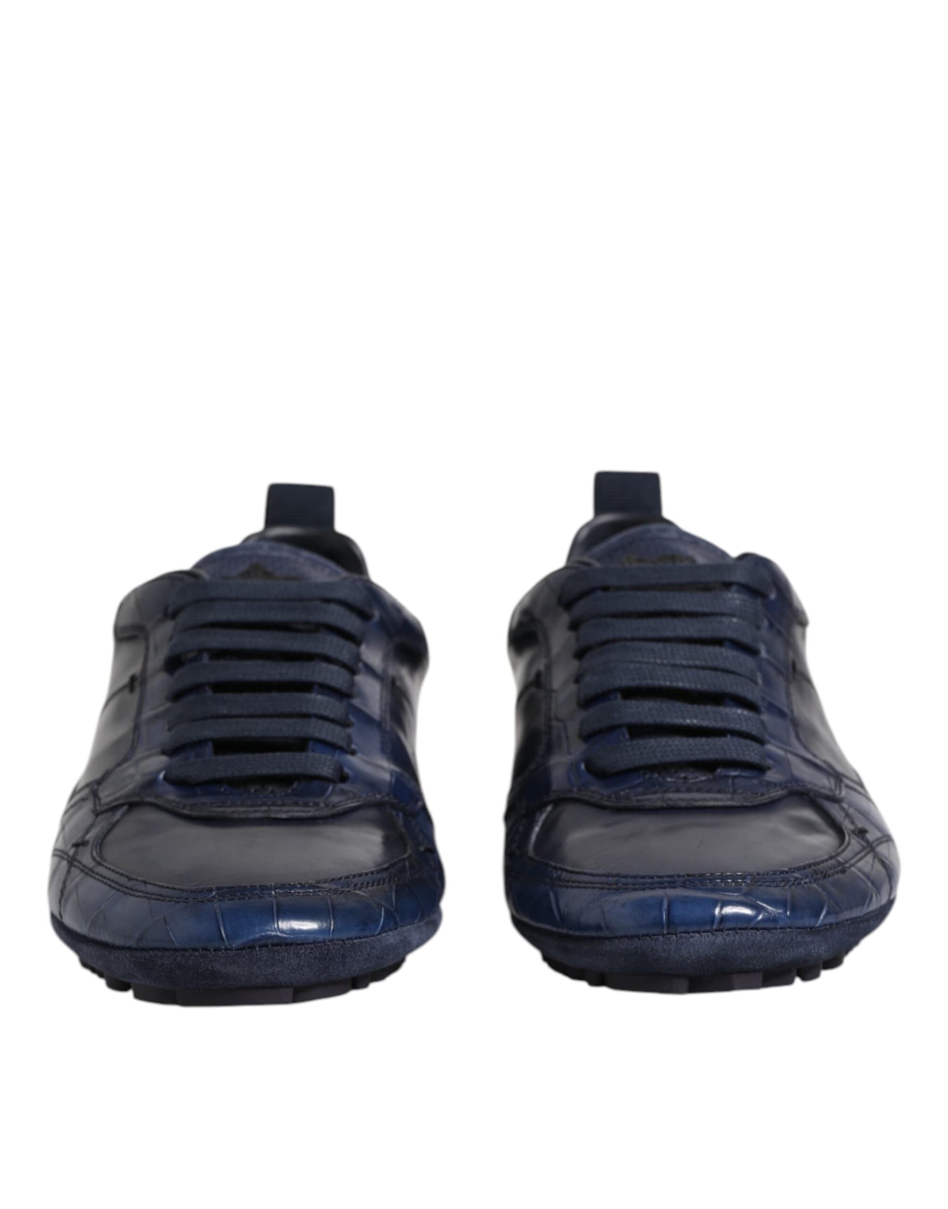 Dolce & Gabbana Dark Blue Leather Low Top Men Sneakers Shoes - 2
