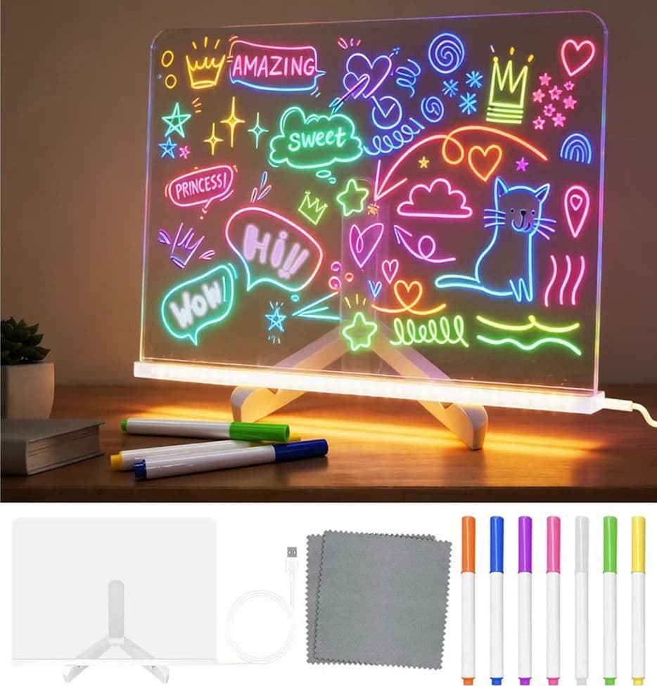 TAVOLA DA DISEGNO LED LAVAGNETTA LUMINOSA BAMBINI CON COLORI SUPPORTO TRASPARENTE REGALO - 2