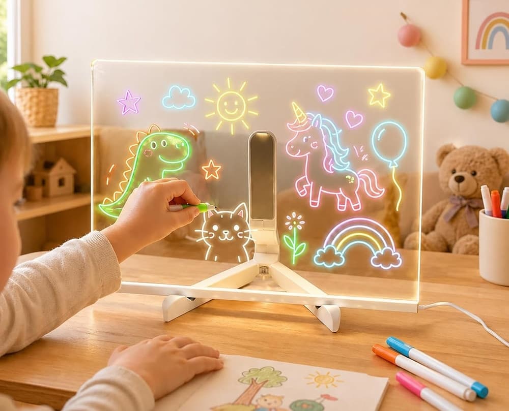 TAVOLA DA DISEGNO LED LAVAGNETTA LUMINOSA BAMBINI CON COLORI SUPPORTO TRASPARENTE REGALO - 3