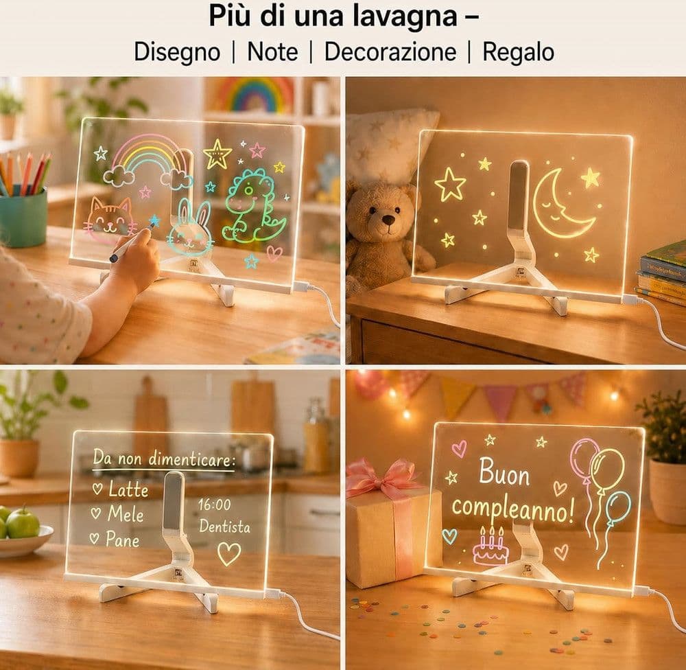 TAVOLA DA DISEGNO LED LAVAGNETTA LUMINOSA BAMBINI CON COLORI SUPPORTO TRASPARENTE REGALO - 4
