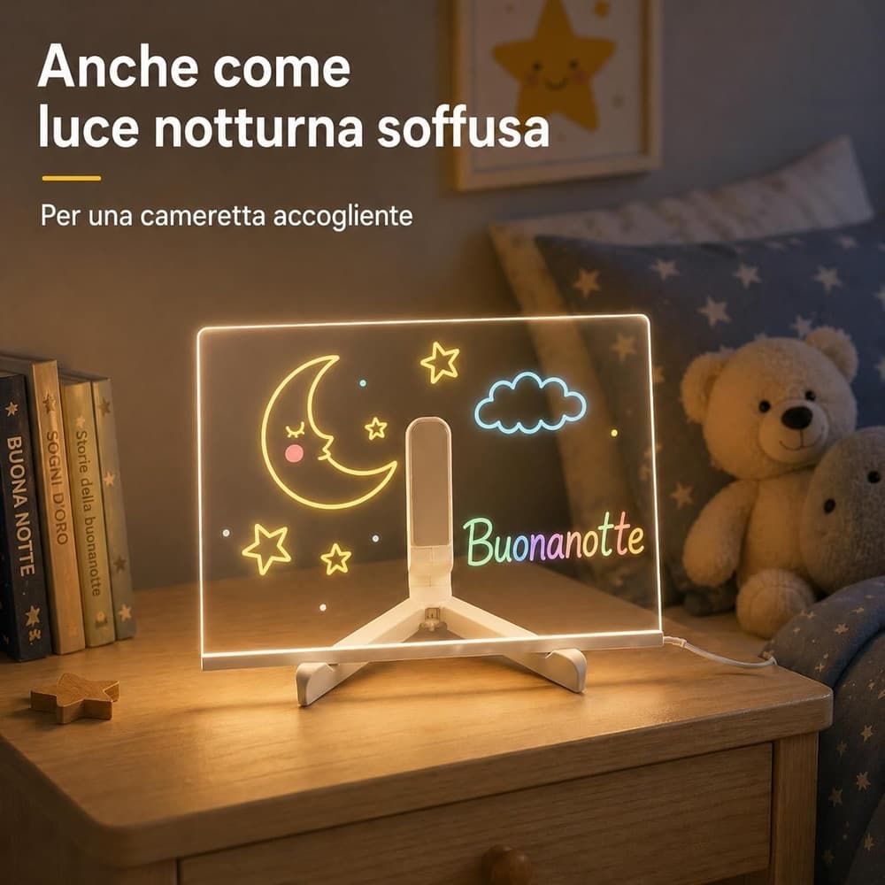 TAVOLA DA DISEGNO LED LAVAGNETTA LUMINOSA BAMBINI CON COLORI SUPPORTO TRASPARENTE REGALO - 6