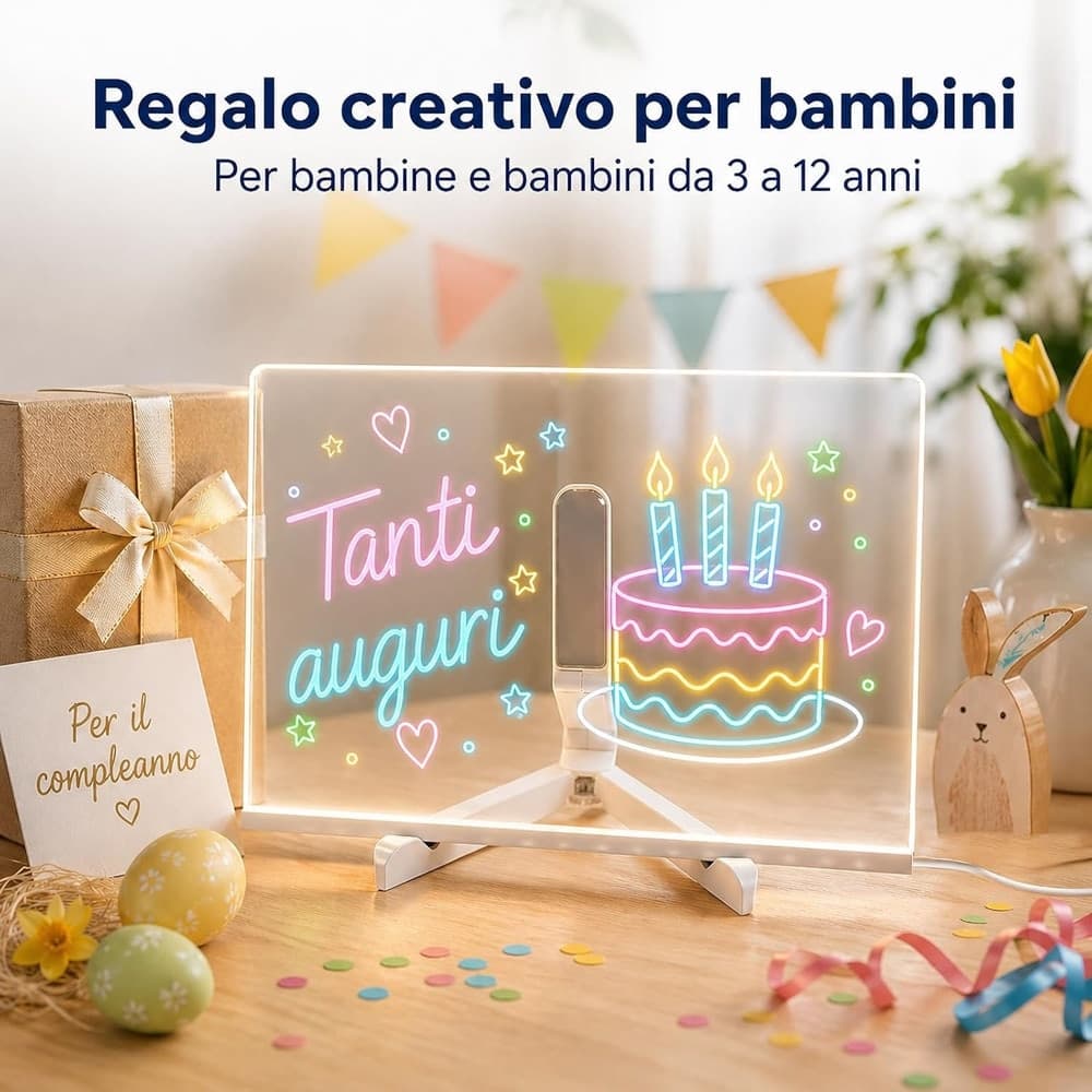TAVOLA DA DISEGNO LED LAVAGNETTA LUMINOSA BAMBINI CON COLORI SUPPORTO TRASPARENTE REGALO - 7