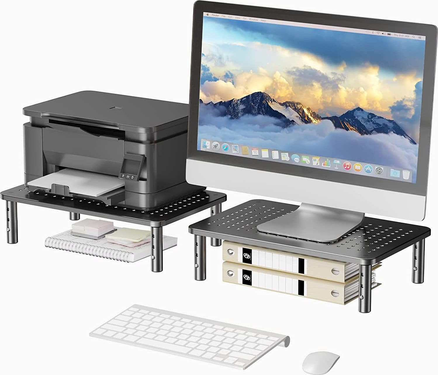Supporto per Monitor Ergonomico Regolabile con 3 Altezze in Metallo Nero - 12