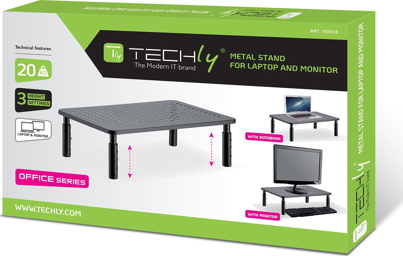Supporto per Monitor Ergonomico Regolabile con 3 Altezze in Metallo Nero - 14