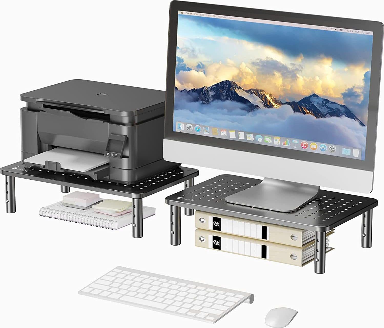 Supporto per Monitor Ergonomico Regolabile con 3 Altezze in Metallo Nero - 16