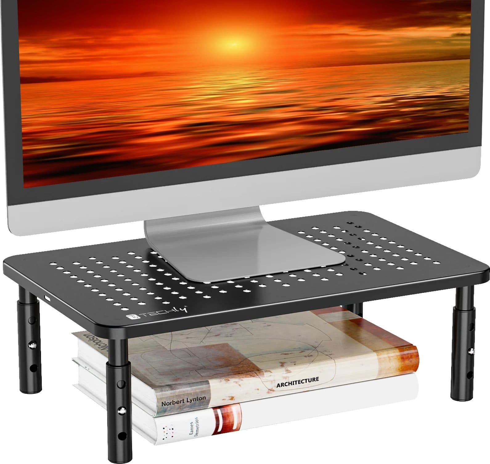 Supporto per Monitor Ergonomico Regolabile con 3 Altezze in Metallo Nero - 23