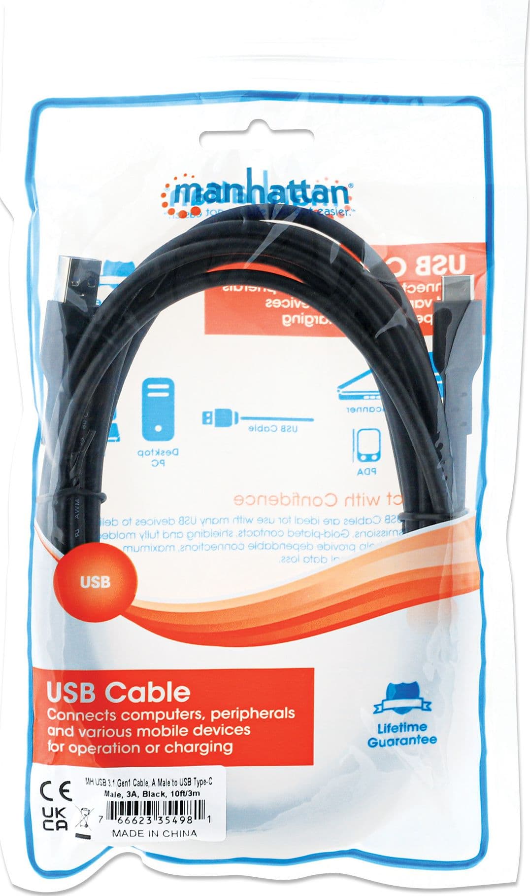 Cavo USB 3.2 Gen1 tipo A Maschio / USB-C&trade Maschio 3 metri Nero - 32