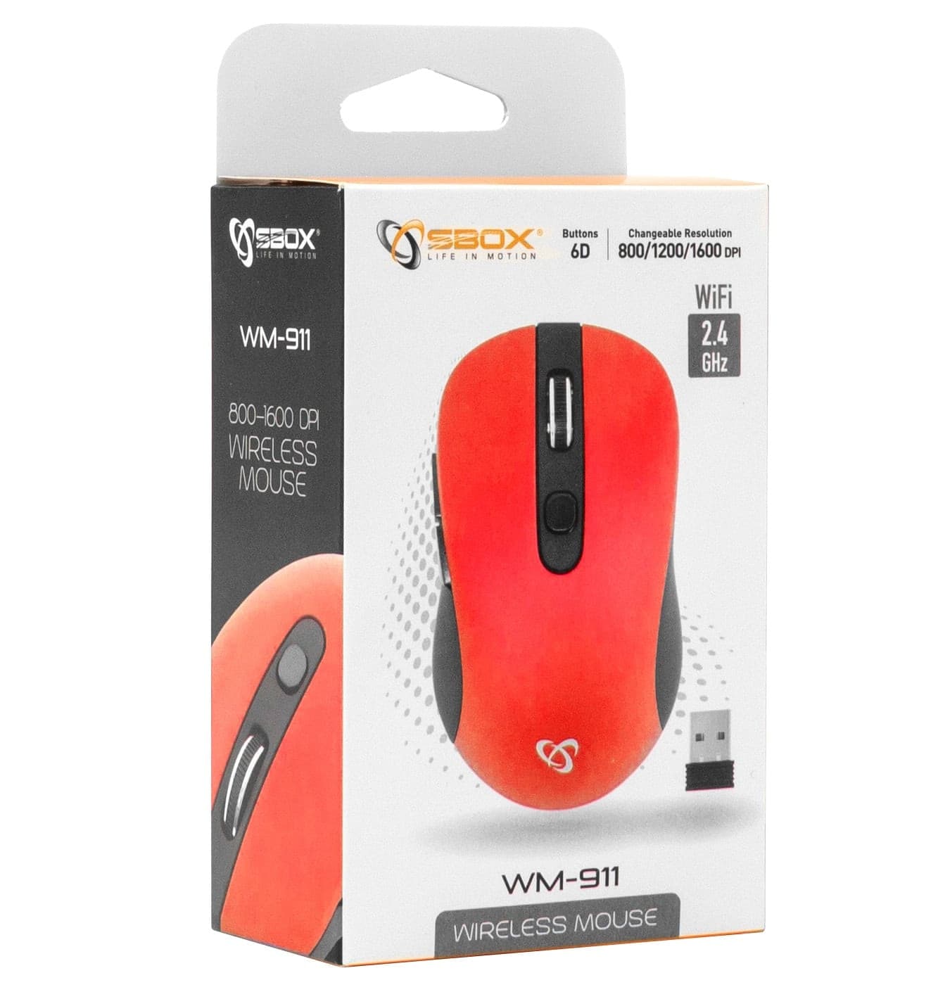 Mouse Ottico Wireless 1600 Dpi Rosso, WM-911 - 9