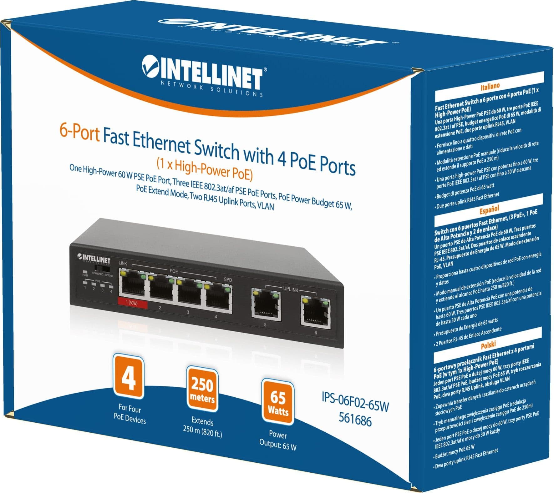 Fast Ethernet Switch a 6 porte con 4 porte PoE (1 x High-Power PoE) - 16