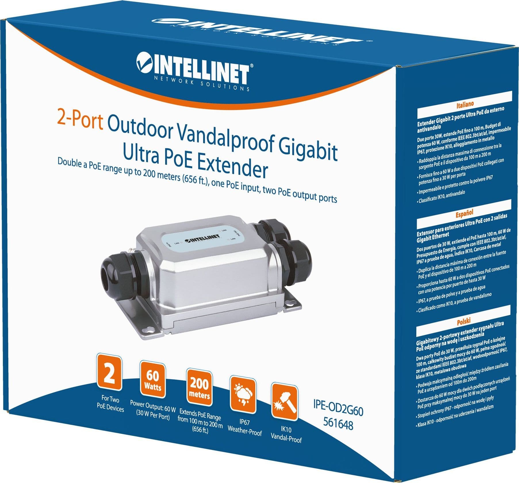 Extender Gigabit 2 porte Ultra PoE per Esterno Antivandalo