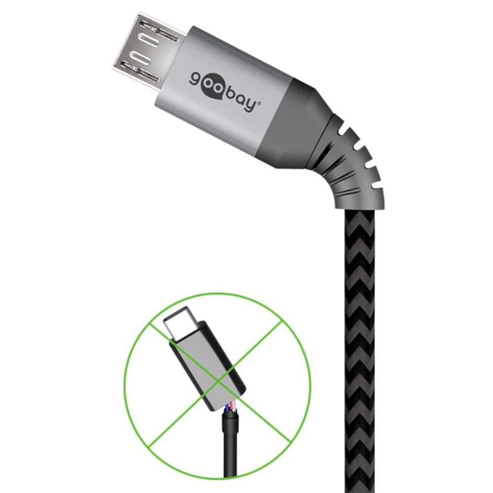 Cavo Micro USB Guaina Intrecciata USB2.0 A M/MicroB M 1m Nero/Silver - 3