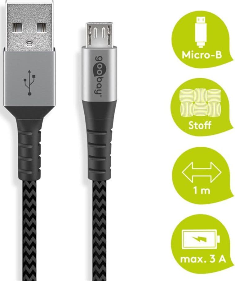 Cavo Micro USB Guaina Intrecciata USB2.0 A M/MicroB M 1m Nero/Silver - 5