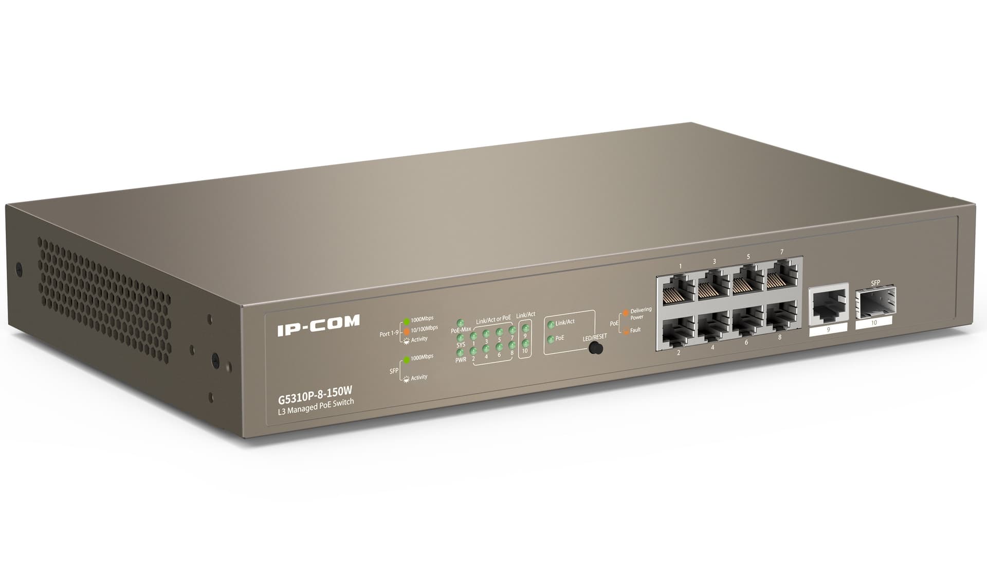 Switch Managed Ethernet Layer 3 Cloud PoE 9p Gigabit 1 SFP 130W, G5310P-8-150W - 6