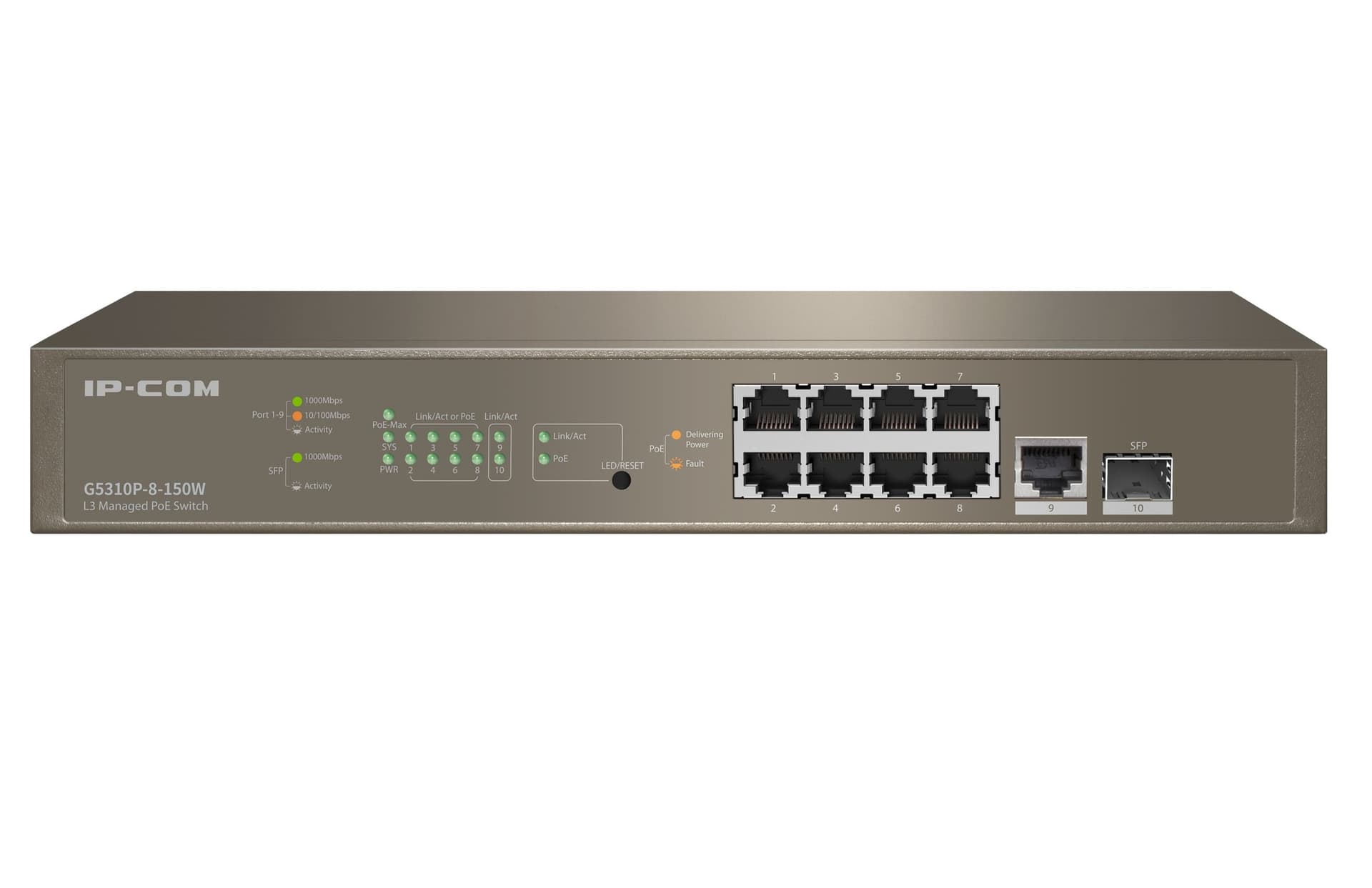 Switch Managed Ethernet Layer 3 Cloud PoE 9p Gigabit 1 SFP 130W, G5310P-8-150W - 9