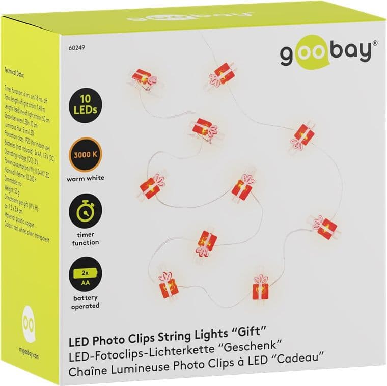 Stringa 10 LED con Clip Pacchetto Regalo per Appendere Foto IP20 con Timer - 5