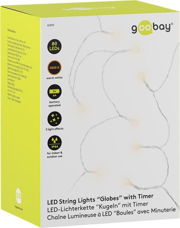 Stringa 80 LED Globo IP44 Bianco Caldo a Batteria con Timer - 5