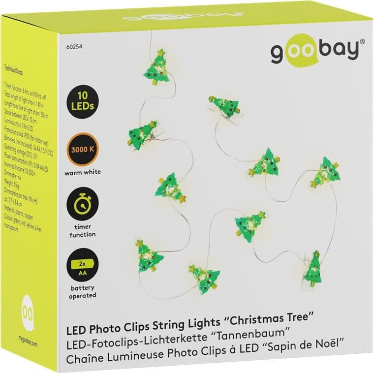 Stringa 10 LED con Clip Albero Natale per Appendere Foto IP20 con Timer - 5
