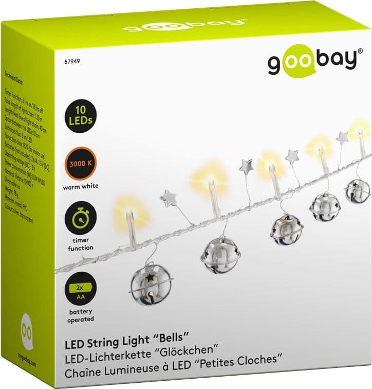 Stringa 10 LED Campanello IP20 Bianco Caldo a Batteria con Timer