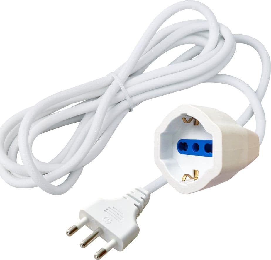 Cavo Prolunga Alimentazione Italiana 16A Maschio / Schuko Femmina 3 metri Bianco - 3
