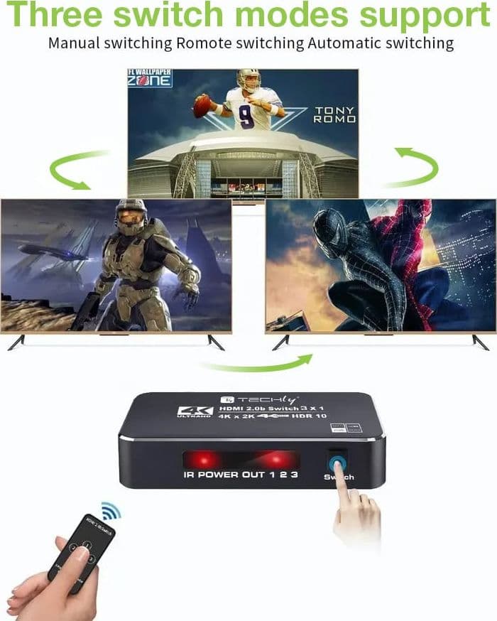 Switch HDMI 2.0b 3in 1out 4K HDR HDCP2.2 con Telecomando - 4