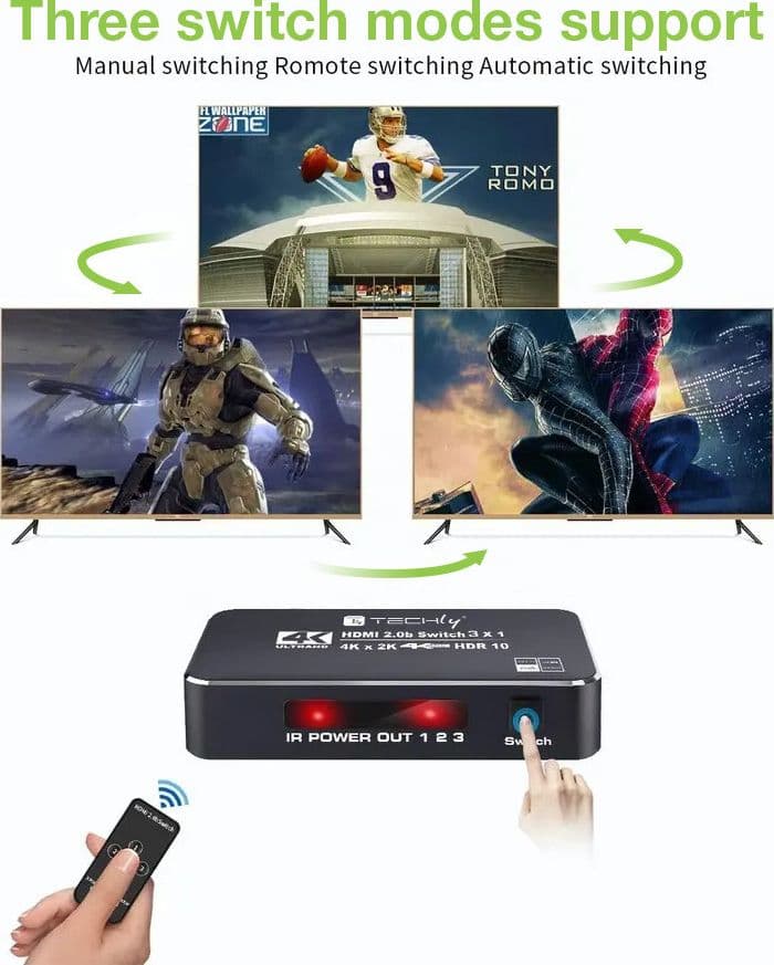 Switch HDMI 2.0b 3in 1out 4K HDR HDCP2.2 con Telecomando - 6