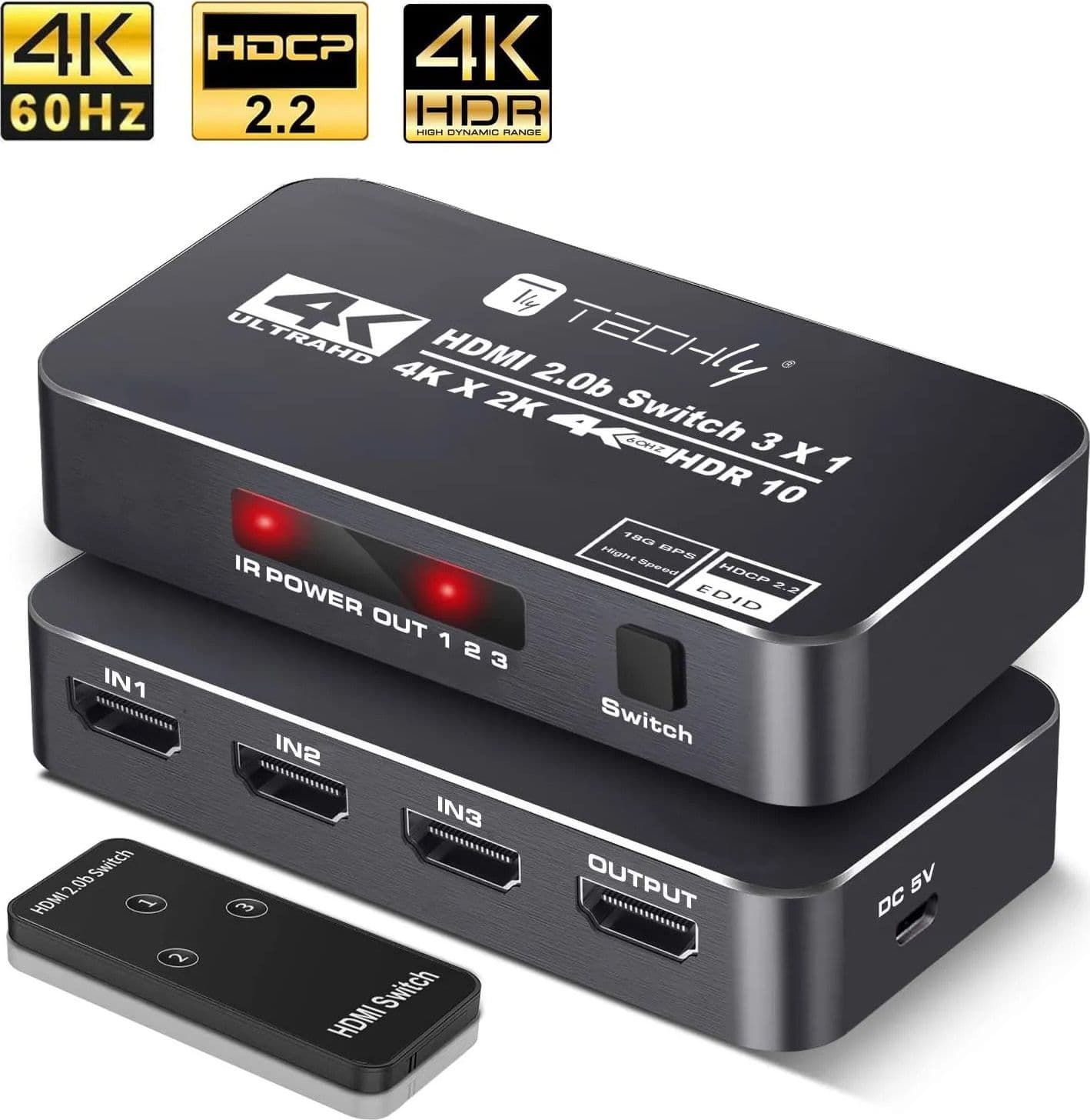 Switch HDMI 2.0b 3in 1out 4K HDR HDCP2.2 con Telecomando - 10