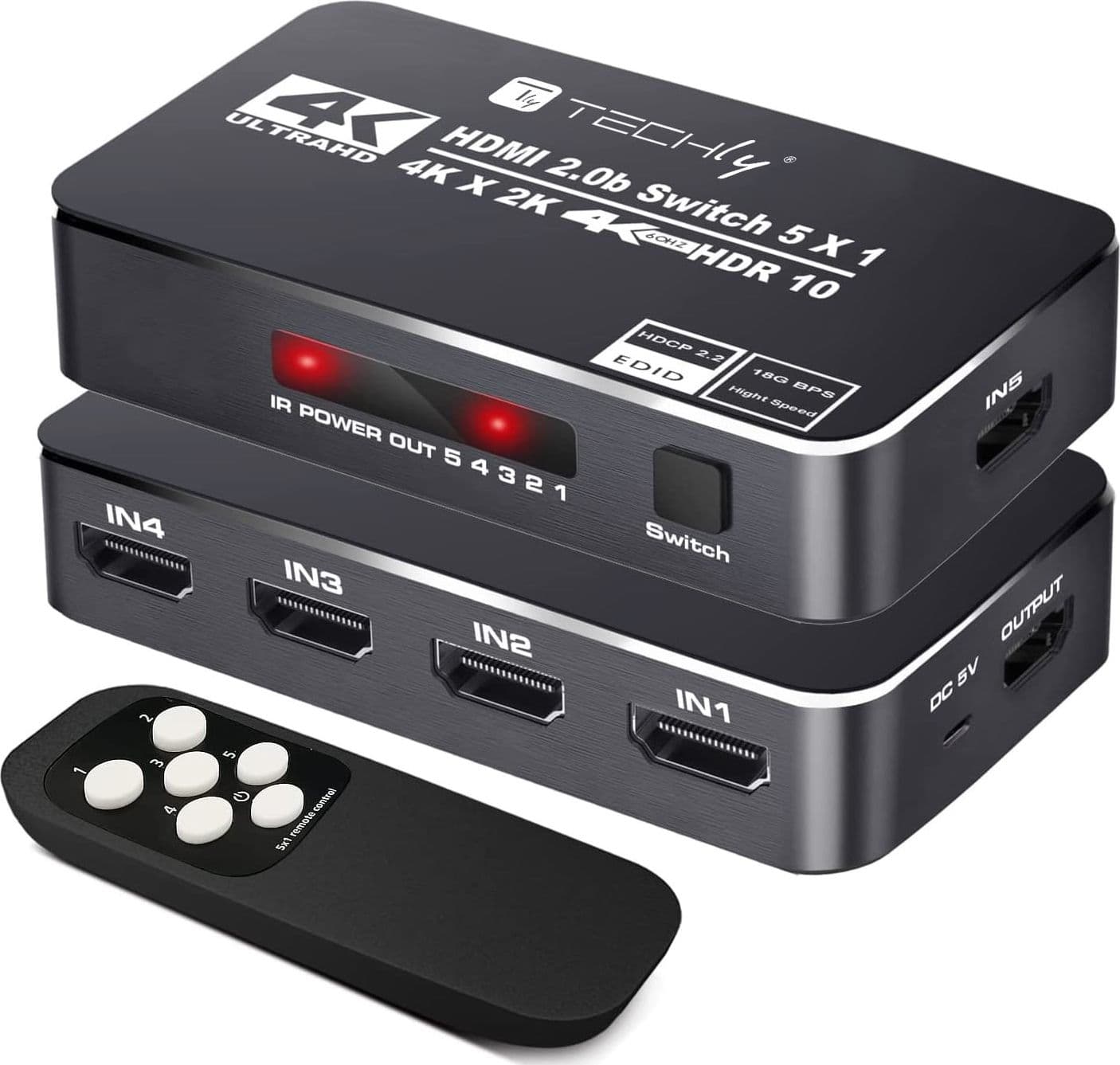 Switch HDMI 2.0b 5in 1out 4K HDR HDCP2.2 con Telecomando - 13