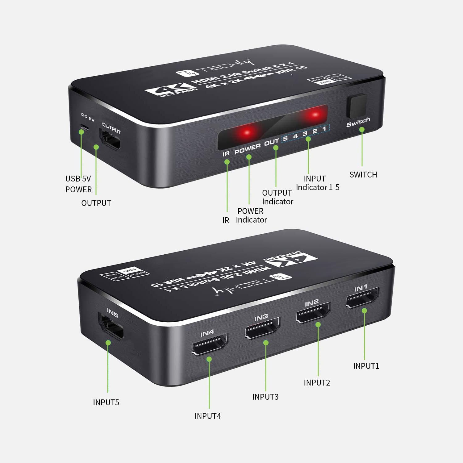 Switch HDMI 2.0b 5in 1out 4K HDR HDCP2.2 con Telecomando - 9