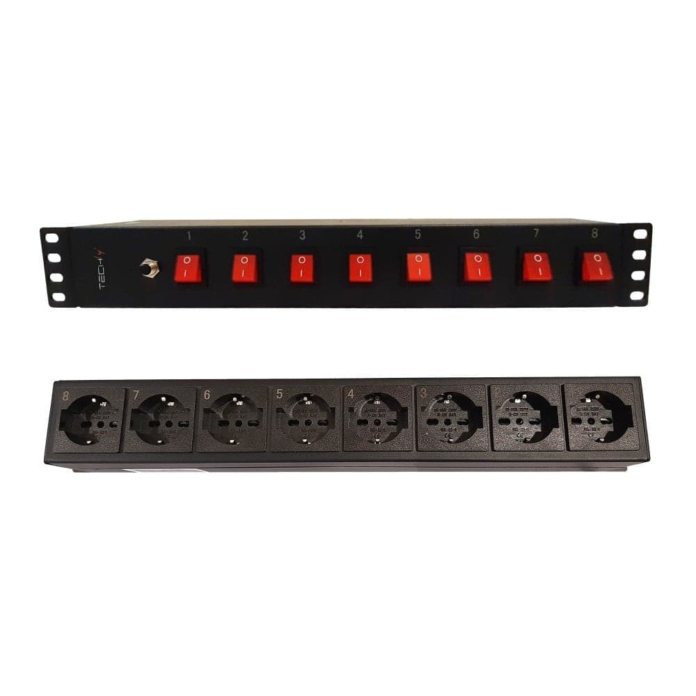 Multipresa a 8 Posti da Rack 19'' con 8 Interruttori Luminosi 1,5U - 2
