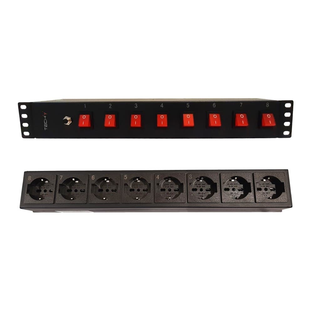 Multipresa a 8 Posti da Rack 19'' con 8 Interruttori Luminosi 1,5U - 8