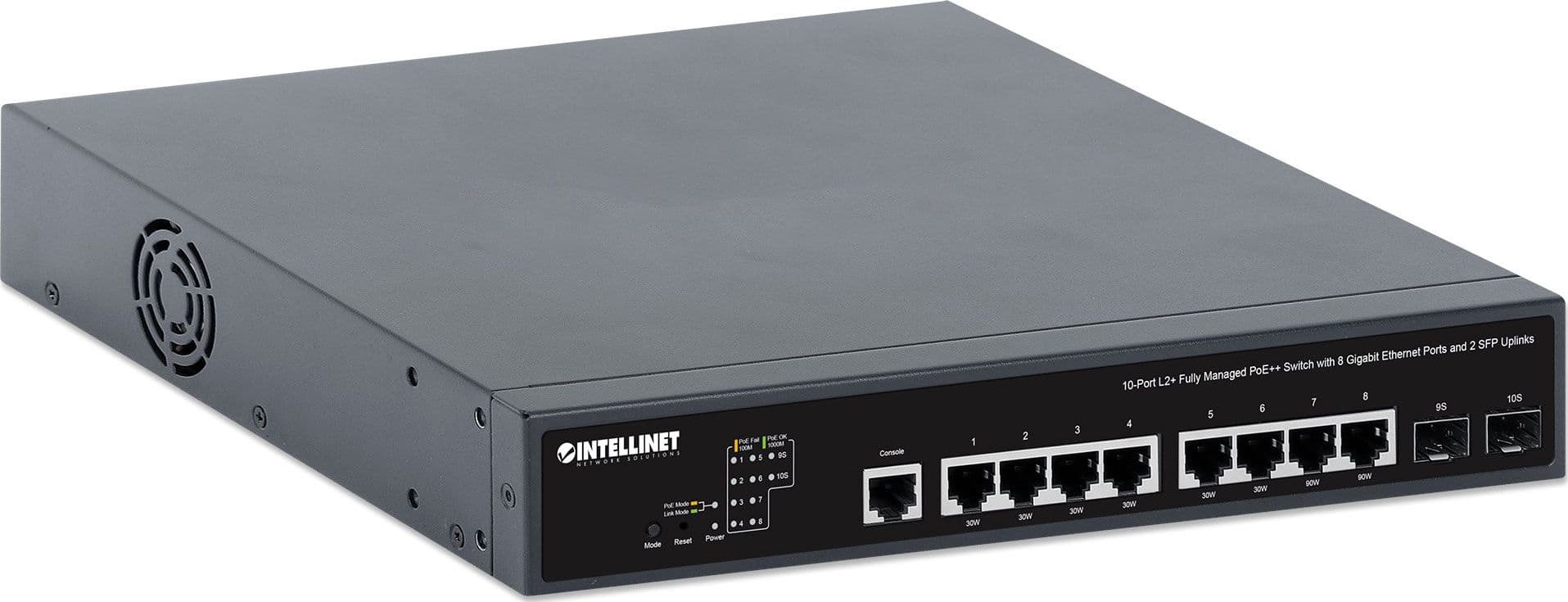 Switch PoE++ 10 porte L2 Fully Managed con 8 porte Ethernet Gigabit e 2 SFP Uplink
