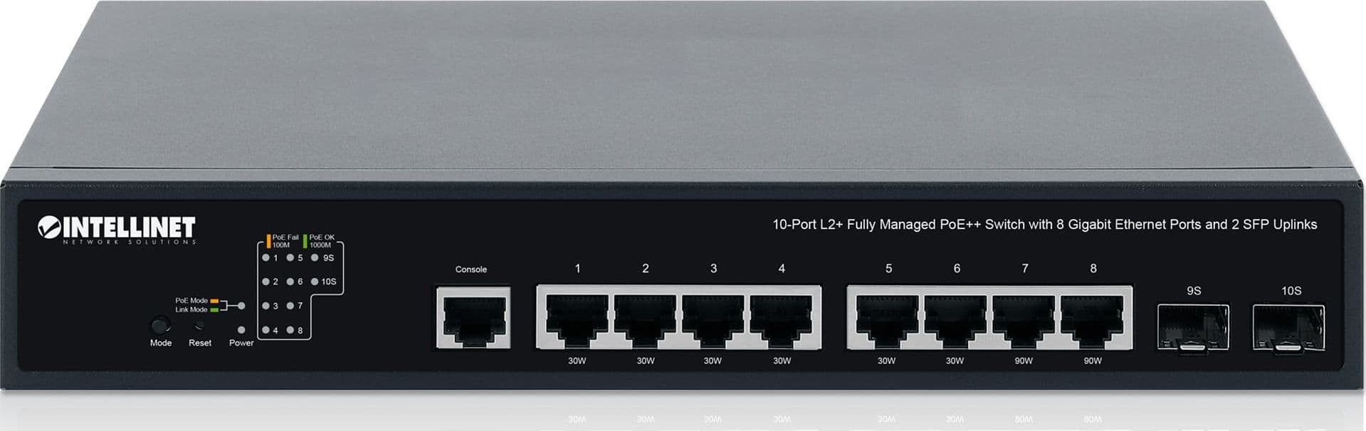Switch PoE++ 10 porte L2 Fully Managed con 8 porte Ethernet Gigabit e 2 SFP Uplink - 15