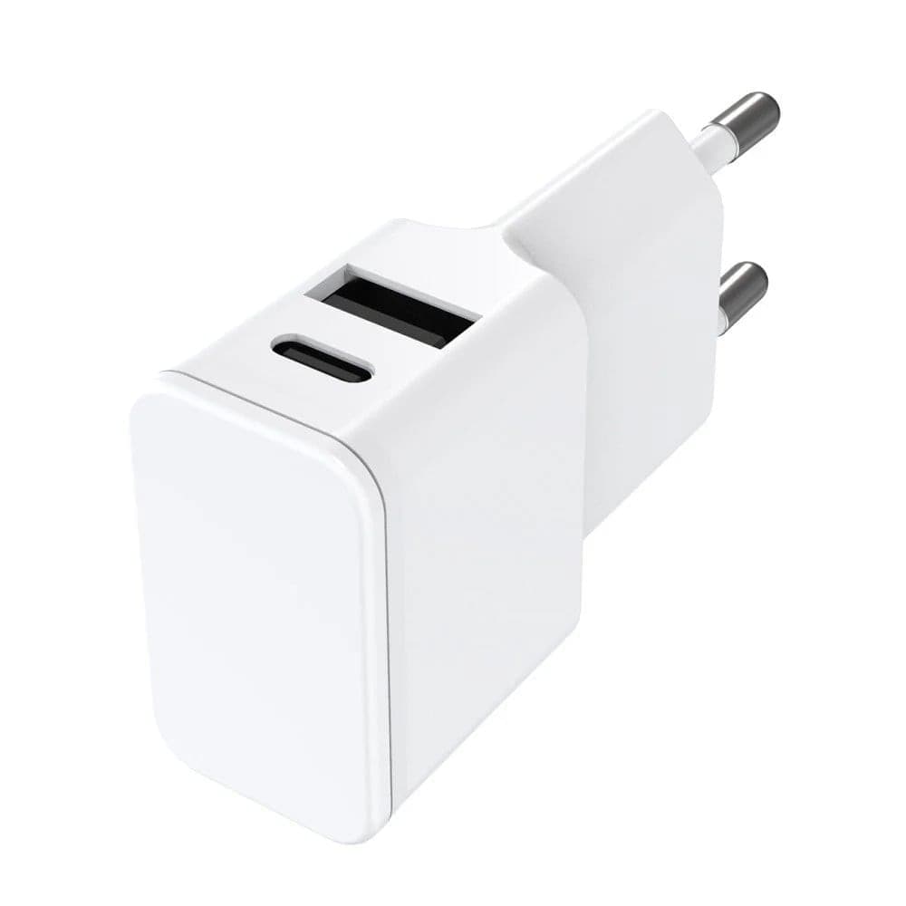 Caricatore Alimentatore USB-C&trade e USB-A da Muro per Smartphone e Tablet Bianco - 2