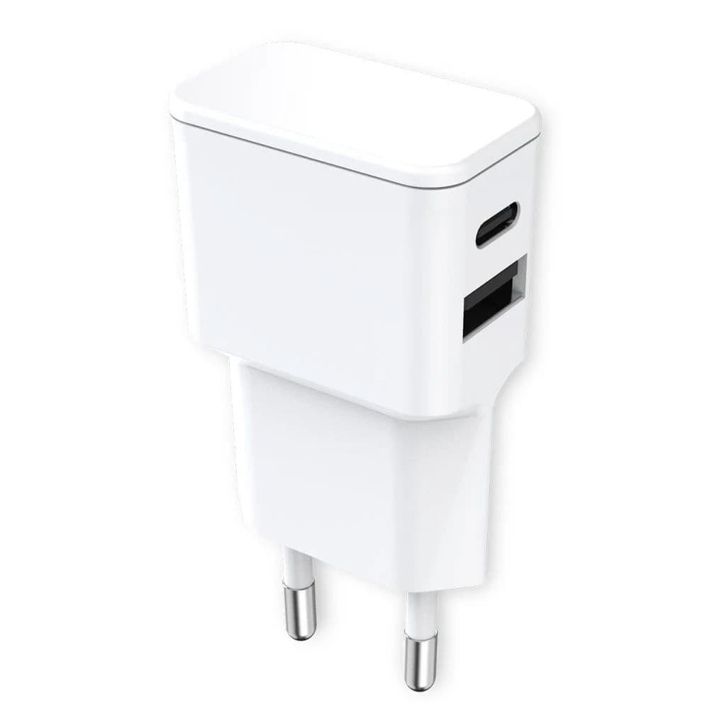Caricatore Alimentatore USB-C&trade e USB-A da Muro per Smartphone e Tablet Bianco - 5