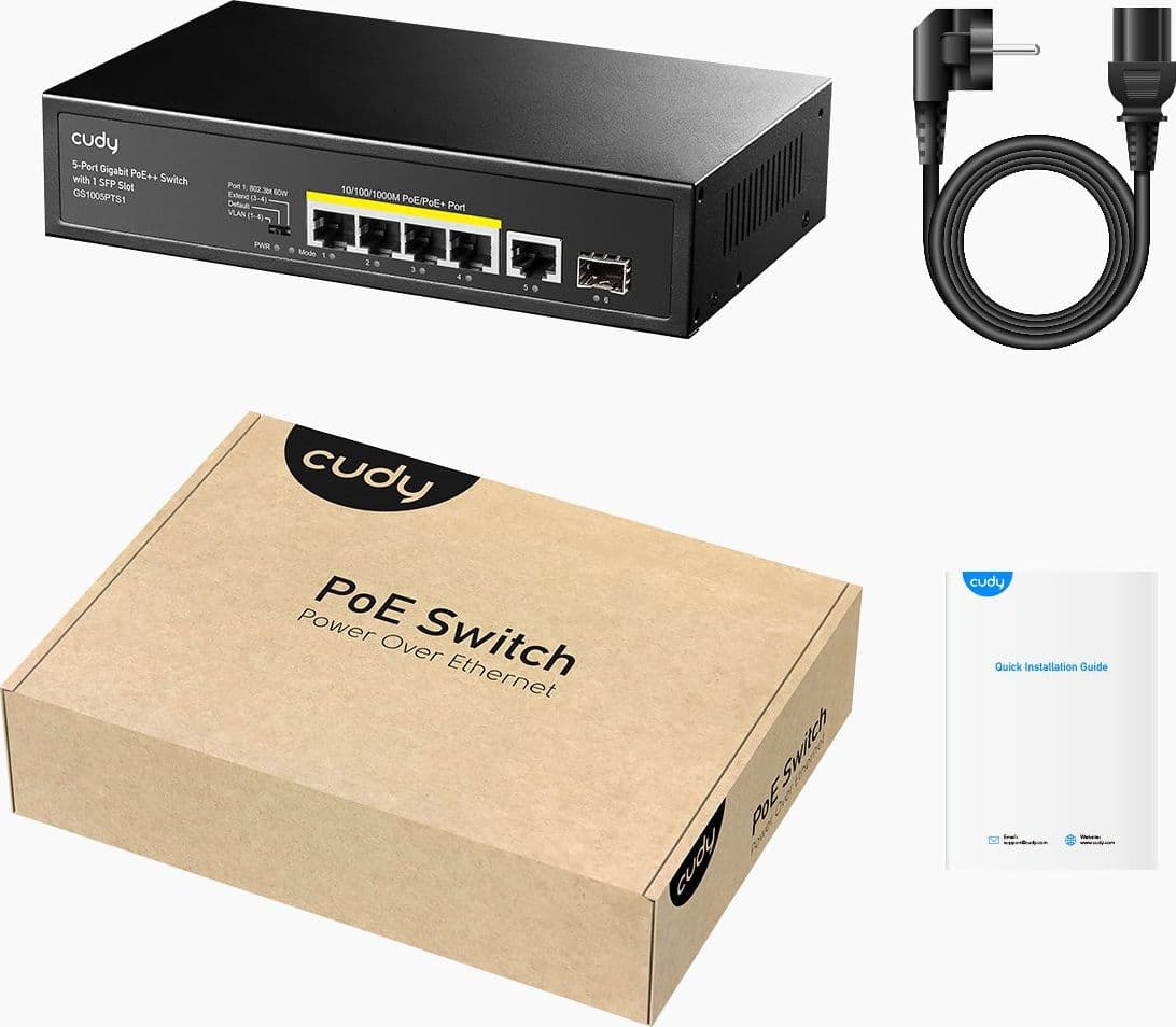 Switch Gigabit PoE+ 5 Porte con 1 Slot SFP, GS1005PTS1