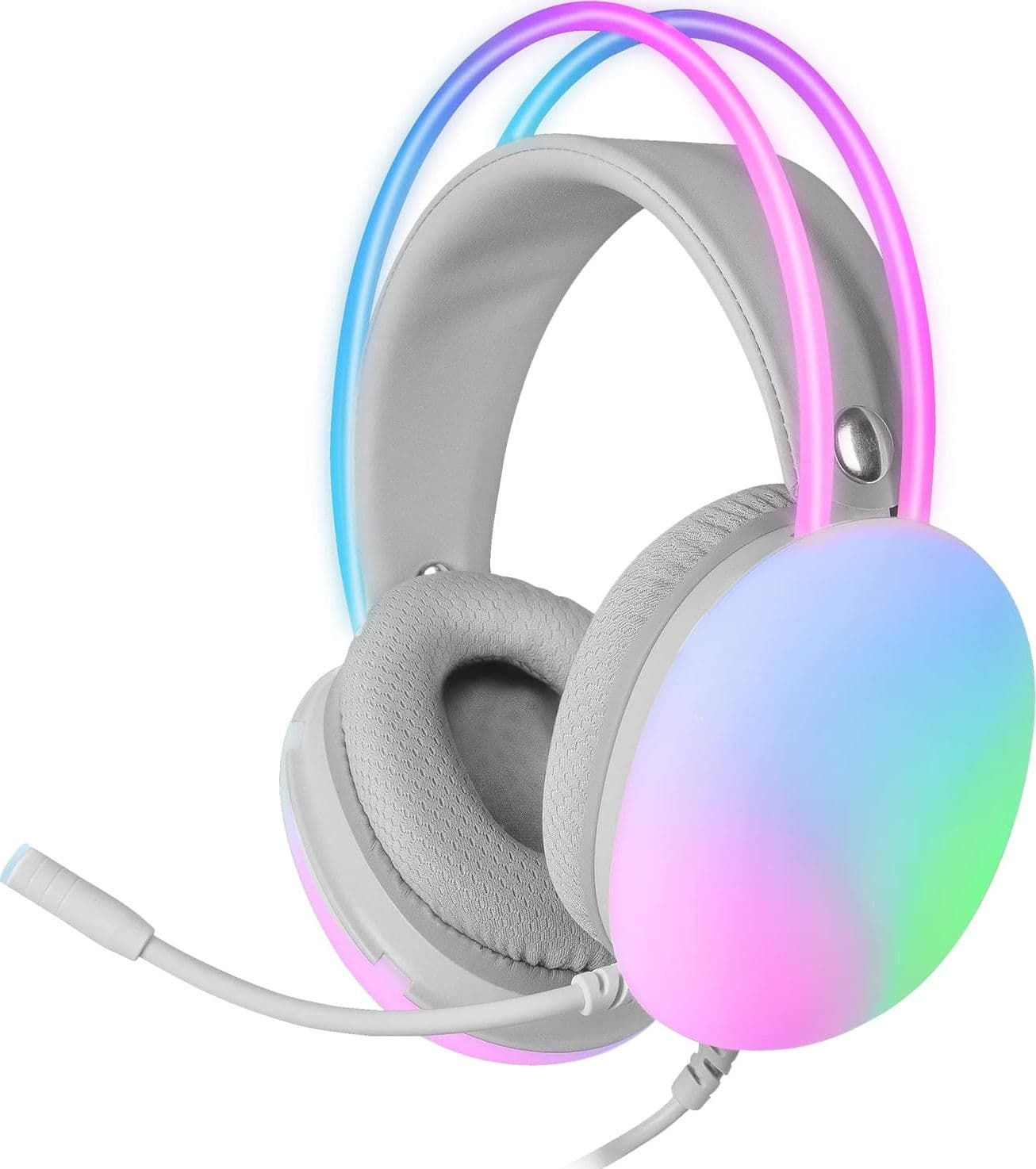 Cuffia Gaming Stereo con Microfono e Illuminazione RGB su Cuffie e Archetto Bianco FIREFLY - 2