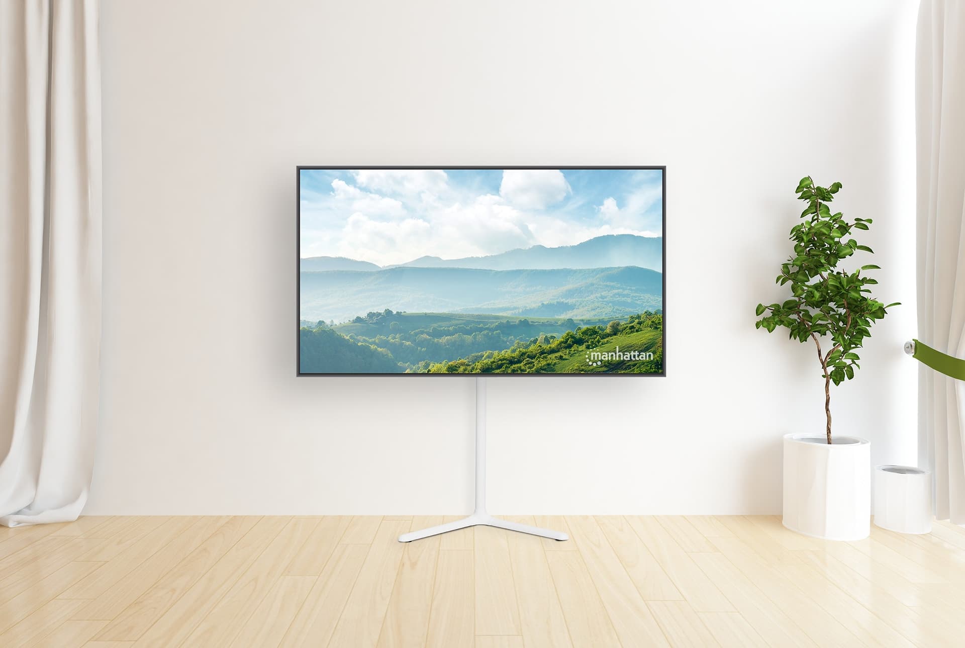 Supporto a Pavimento per TV Girevole Portatile Regolabile in Altezza - 3