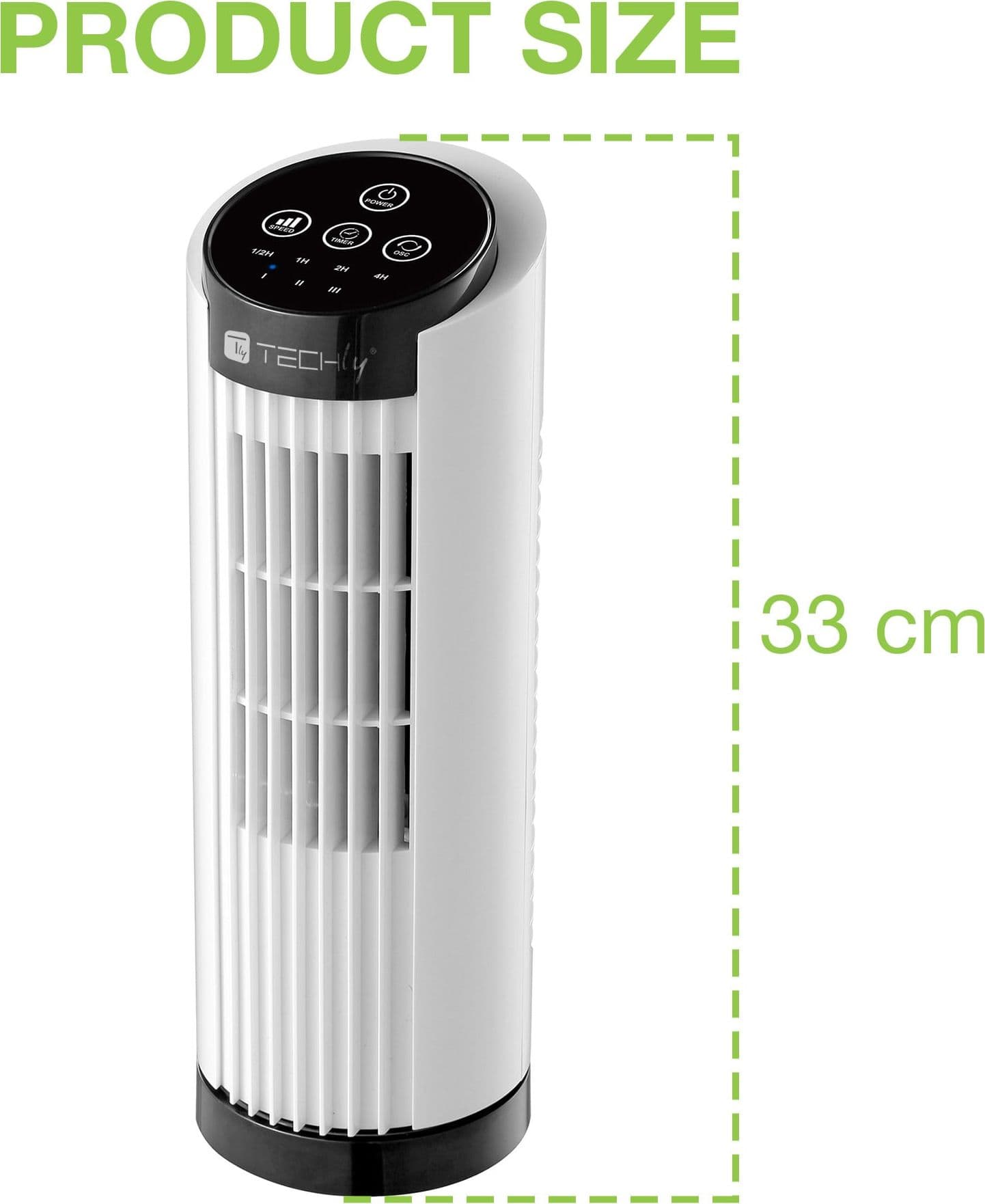 Mini Ventilatore a Torre 13'' 3 Velocit&agrave con Interruttore Touch Oscillazione 70&deg e Timer - 15