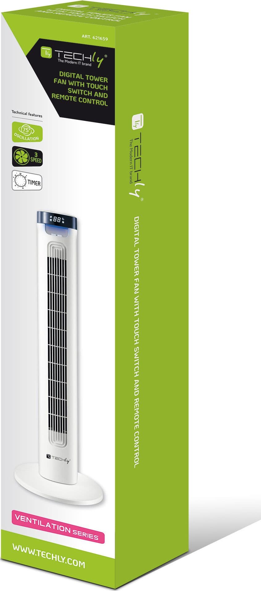 Ventilatore a Torre da Pavimento 36'' 3 Velocit&agrave con Telecomando Oscillazione 75&deg e Timer - 2